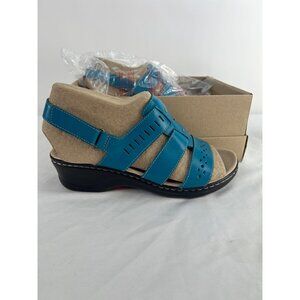 Clarks Collection Leather Womens Turquoise Cut-Out Sandals Lexi Qwin 10W Comfort